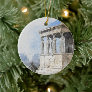 Watercolor Ancient Sites ruins in Athens, Greece Ceramic Ornament