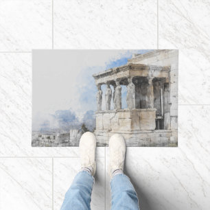 Watercolor Ancient Sites ruins in Athens, Greece Doormat