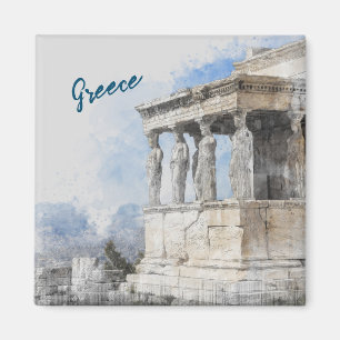 Watercolor Ancient Sites ruins in Athens, Greece Magnet