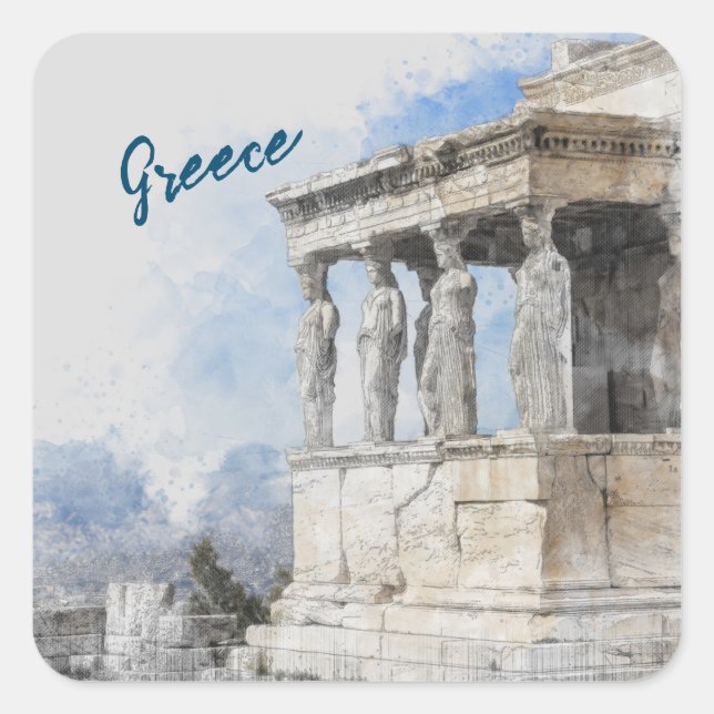 Watercolor Ancient Sites ruins in Athens, Greece Square Sticker (Front)