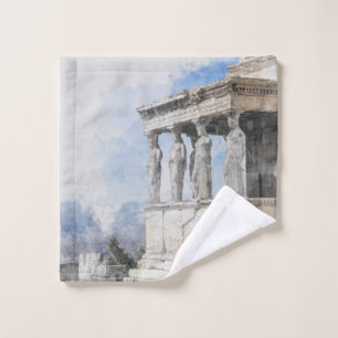 Watercolor Ancient Sites ruins in Athens, Greece Wash Cloth