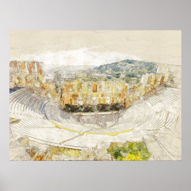 Watercolor Ancient theatre of Athens, Greece  Poster (Front)