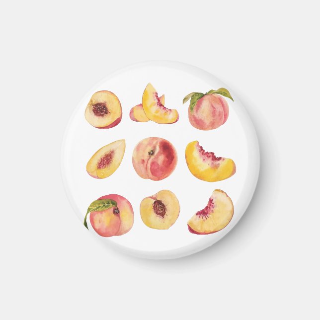  Watercolor And Colourful Fresh Peach Slices, Magnet (Front)
