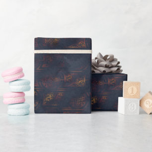 Watercolor and Copper Patina Damask Pattern Wrapping Paper