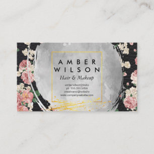 Watercolor and Elegant Floral Gold Foil Leather Business Card