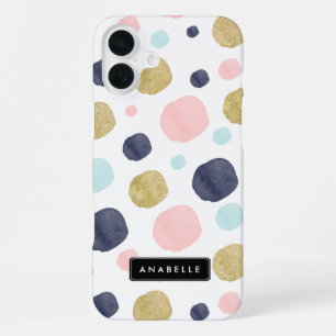 Watercolor and Faux Glitter Dots Pattern iPhone 16 Plus Case