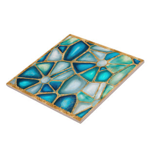 Watercolor and gold cells - ocean border  ceramic tile