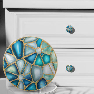 Watercolor and gold cells - ocean ceramic knob