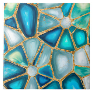 Watercolor and gold cells - ocean ceramic tile