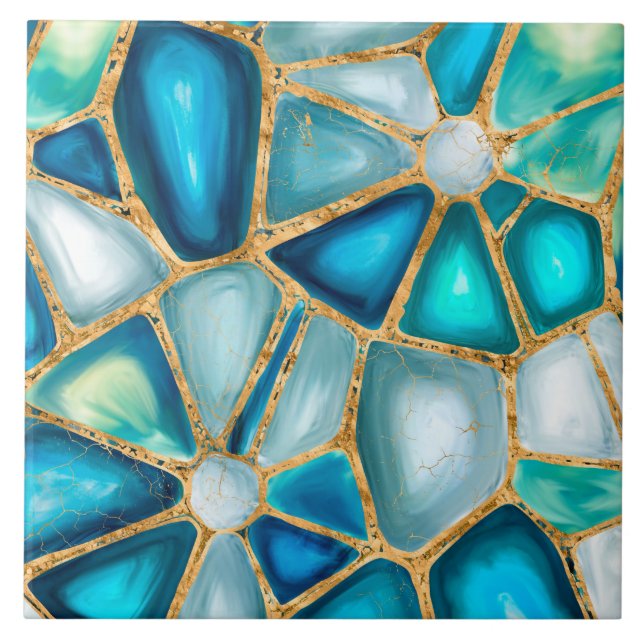 Watercolor and gold cells - ocean ceramic tile (Front)
