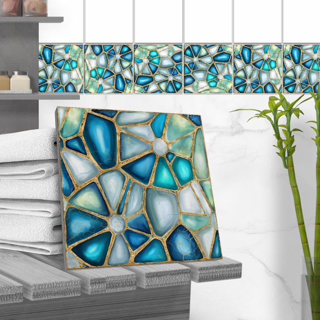 Watercolor and gold cells - ocean ceramic tile (Creator Uploaded)