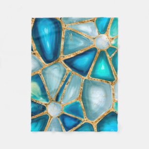 Watercolor and gold cells - ocean fleece blanket
