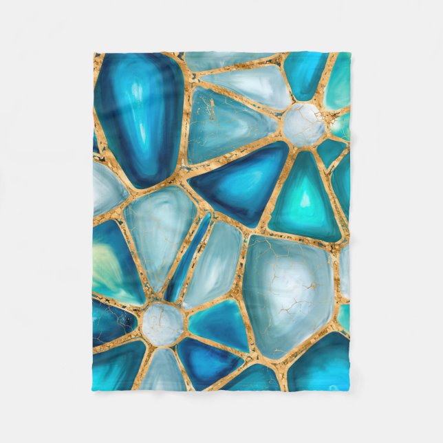 Watercolor and gold cells - ocean fleece blanket (Front)
