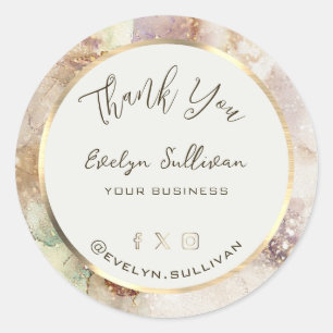 Watercolor and Gold Foil Elegant Thank You Classic Round Sticker