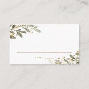 Watercolor and Gold Foil Eucalyptus Leaves Wedding Place Card