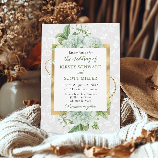 Watercolor and Gold Glitter Eucalyptus Wedding Invitation (Creator Uploaded)