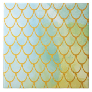 Watercolor and Gold Scales Ceramic Tile