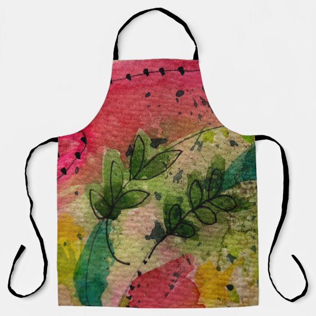 Watercolor And Ink Abstract Impressionism Art Apron (Front)