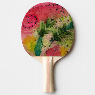 Watercolor And Ink Abstract Impressionism Art Ping Pong Paddle