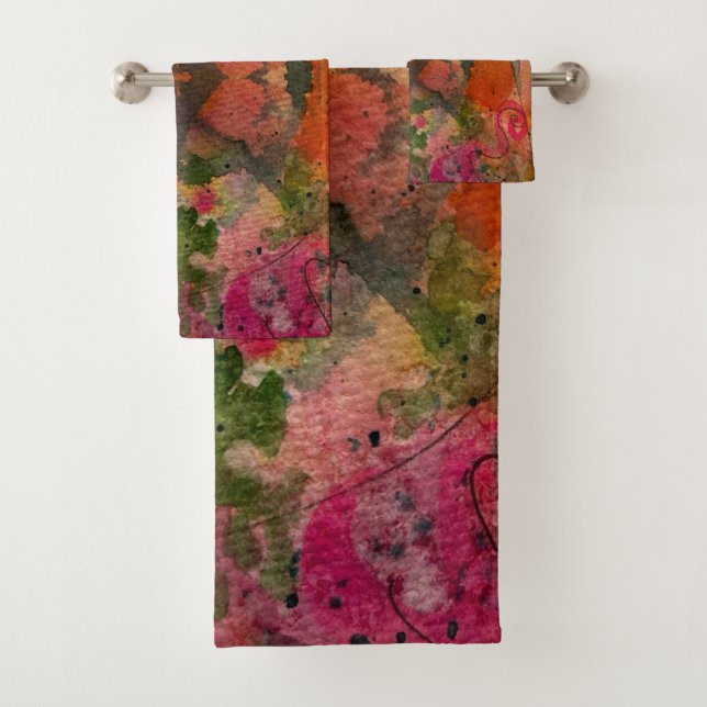 Watercolor And Ink Abstract Pretty Painting Art Bath Towel Set (Insitu)