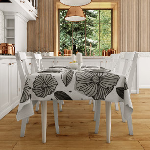 Watercolor and ink flowers – black and white tablecloth