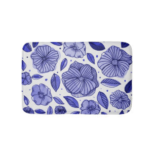 Watercolor and ink flowers – blue palette bath mat