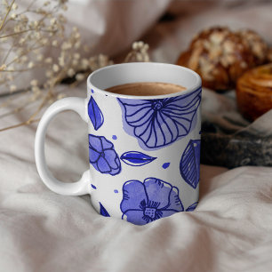 Watercolor and ink flowers – blue palette coffee mug