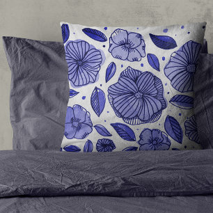 Watercolor and ink flowers – blue palette cushion