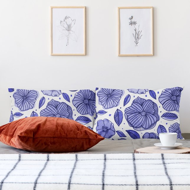 Watercolor and ink flowers – blue palette pillowcase (Creator Uploaded)