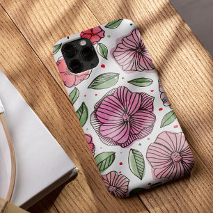 Watercolor and ink flowers – pink and green iPhone 13 case