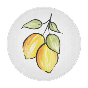 Watercolor and ink Lemons  Cutting Board