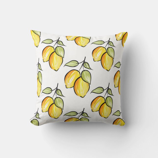 Watercolor and Ink Lemons Pattern Cushion (Front)