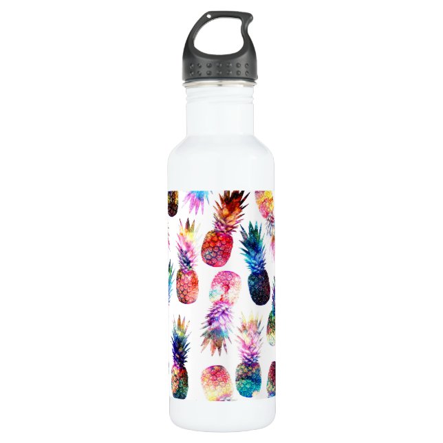 Watercolor and Nebula Pineapples Illustration 710 Ml Water Bottle (Front)