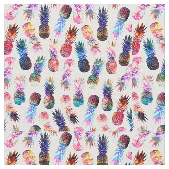 Watercolor and Nebula Pineapples Illustration Fabric (Close Up)