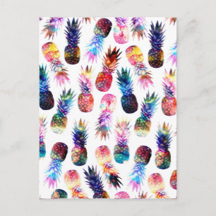 Watercolor and Nebula Pineapples Illustration Postcard