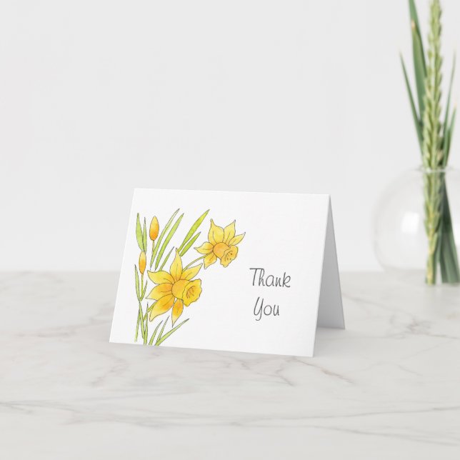 Watercolor and Pen Daffodils Thank You Card (Front)