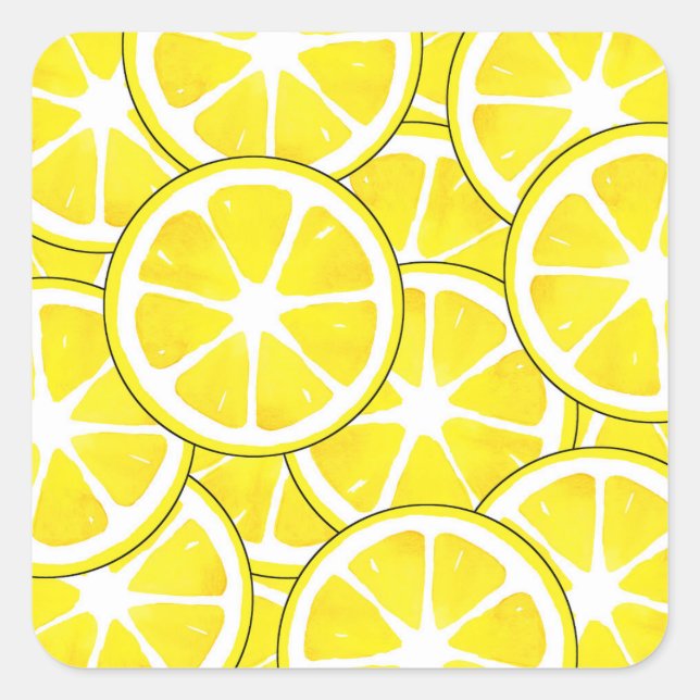 Watercolor and Pen Lemon Slices    Square Sticker (Front)