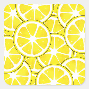 Watercolor and Pen Lemon Slices    Square Sticker