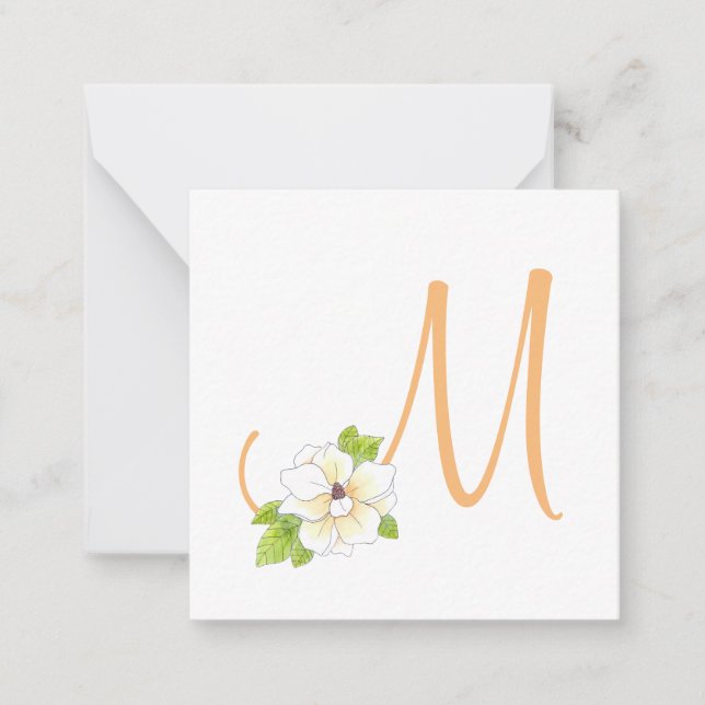 Watercolor and Pen Magnolia Flower Monogram Card (Front)