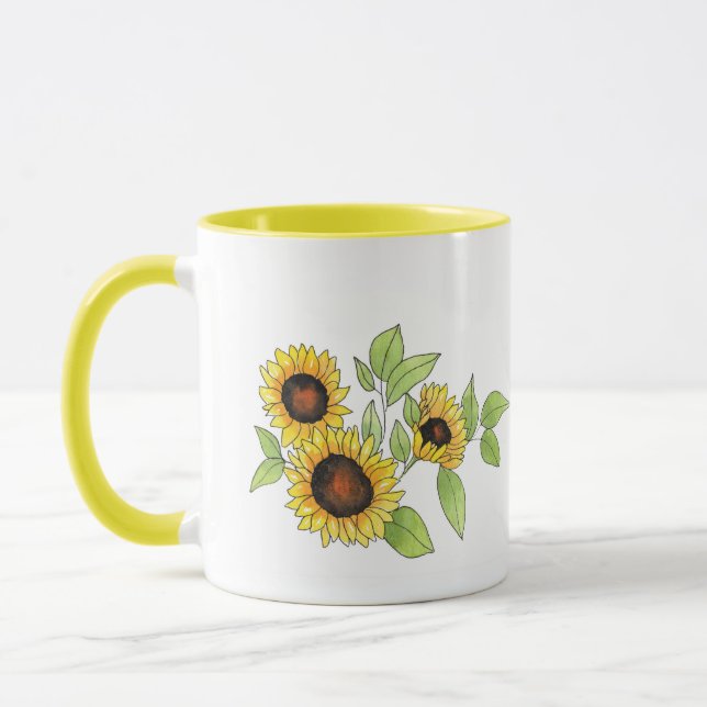 Watercolor and Pen Sunflowers Mug (Left)