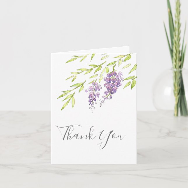 Watercolor and Pen Wisteria Thank You Card (Front)
