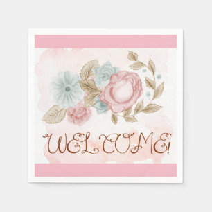 Watercolor and pencil floral Welcome Napkin