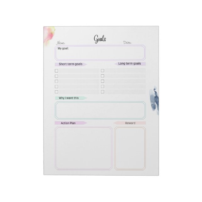 Watercolor and Rainbow Goals Planner Notepad (Rotated)