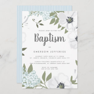 Watercolor Anemone Blue Baptism Invitation