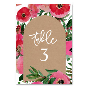 Watercolor Anemone Cardstock Arch Wedding Table Number