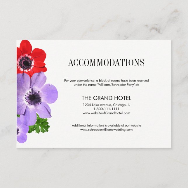 Watercolor Anemone Floral Accommodation Card (Front)