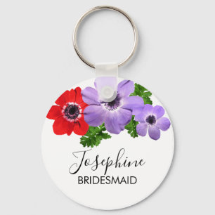 Watercolor Anemone Floral Bridesmaid Keychain