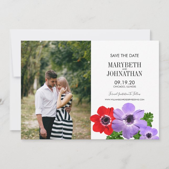 Watercolor Anemone Floral Save The Date Photo Card (Front)