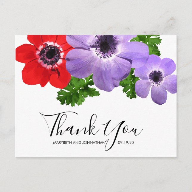 Watercolor Anemone Floral Thank You Postcard (Front)