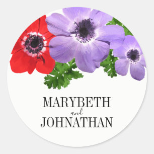 Watercolor Anemone Floral Wedding Favour Sticker